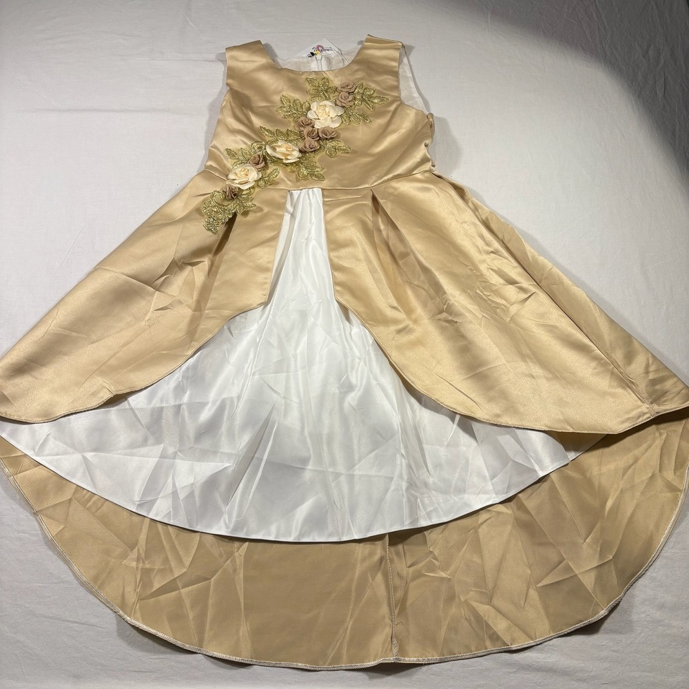 Mi Amore Gigi Hi-Low‎ Floral Dress Girls L Champagne NEW